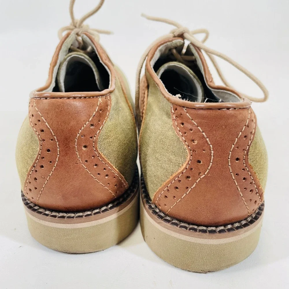 GH Bass Eli Mens 7.5 M Olive Canvas Brown Leather Saddle Oxford Shoes 0031-2554